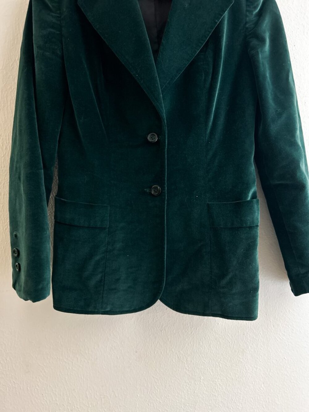 VINTAGE Deep‎ Emerald Green Velvet Structured Blazer - Picture 3 of 7
